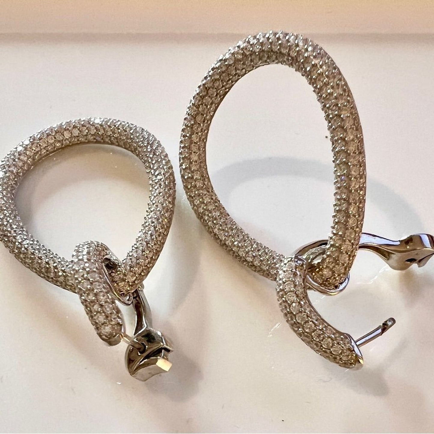 Sterling Silver Rhodium-plated 716 Stone Pavé CZ Hinged Teardrop Hoop Earrings