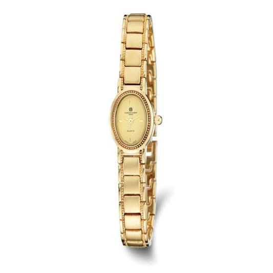 Charles Hubert Ladies Satin Gold Tone Watch - Oval Face - 17x23mm - NEW