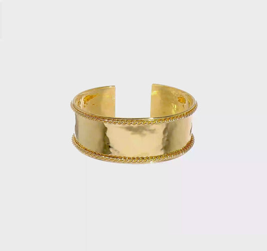 Herco 14K Hammered Rope Edge 22mm Cuff Bangle