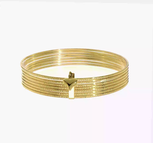 14k Gold Set of Seven Oversized Textured Bangles a/k/a Seminario Bangles