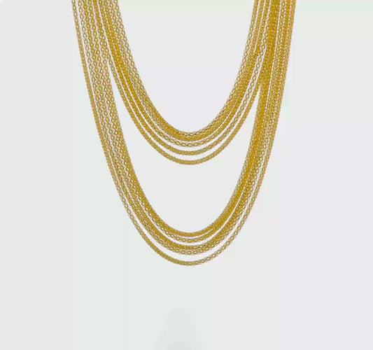 Herco 14K Yellow Gold 18" Fancy Multi-Strand Popcorn Chain Necklace – 32.87g, Made in Italy