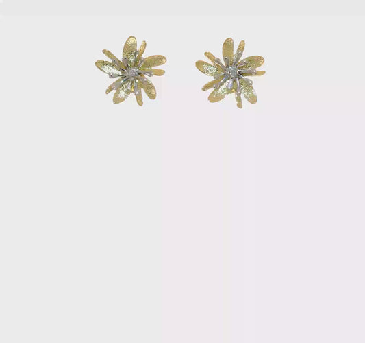 Herco 14K Two-tone Polished and Textured Diamond Flower Post Earrings