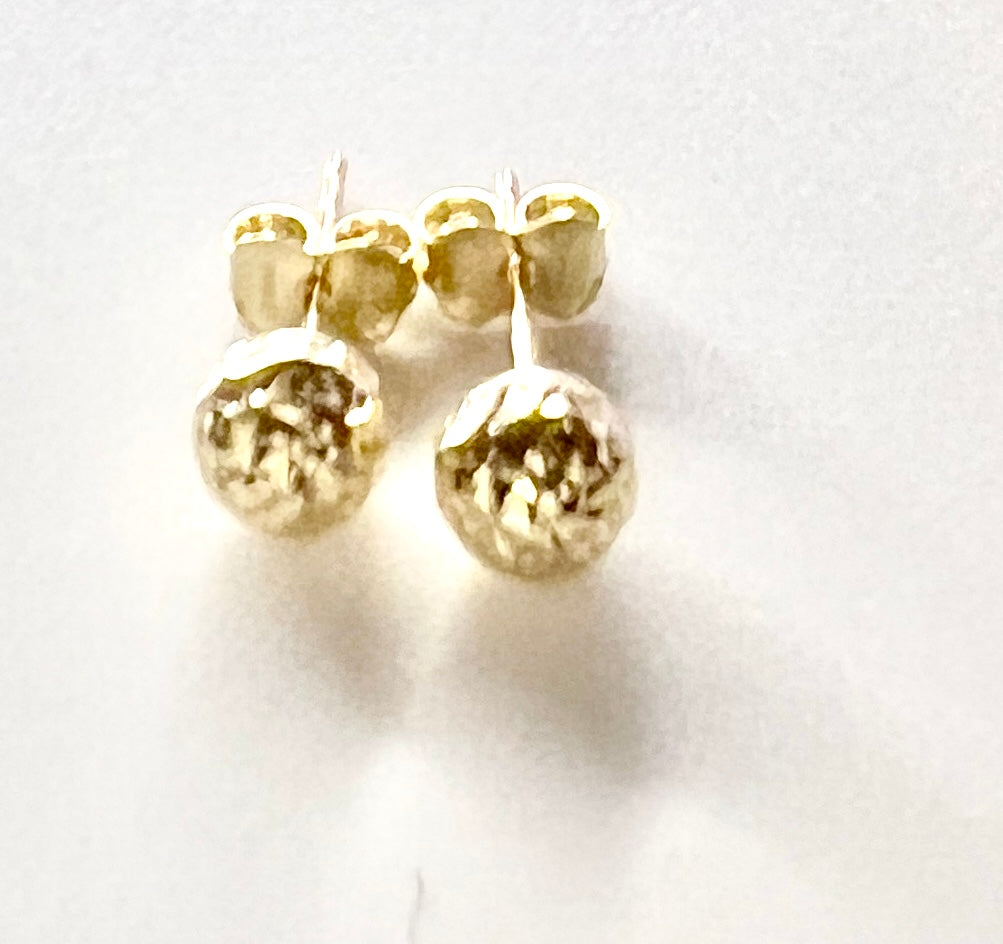 14k Gold Diamond Cut Ball Earrings