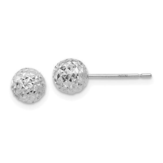 14k White Gold Diamond Cut Ball Earrings
