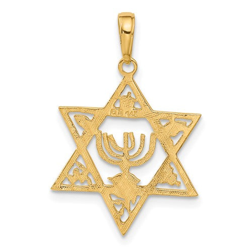 14K Star of David with Menorah Pendant