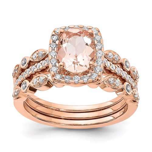 14k Rose Gold Engagement Rings and Wedding Band Set