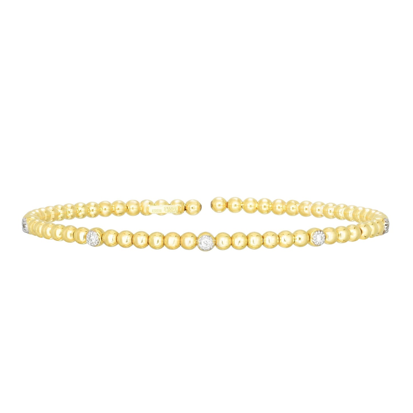 14K Gold Popcorn Bead Cuff With Diamonds