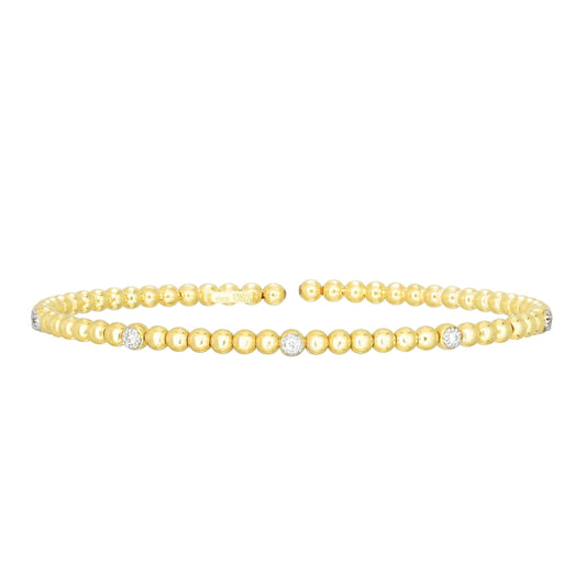 14K Gold Popcorn Bead Cuff With Diamonds