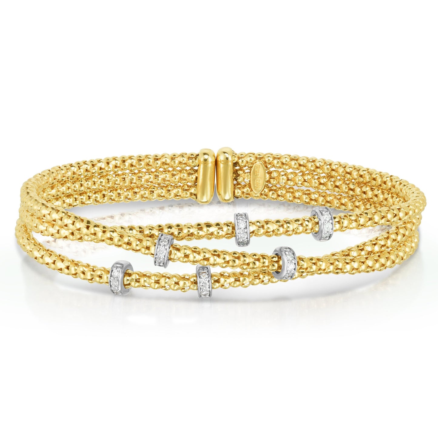 14K Gold Popcorn Diamond Crossover Bangle