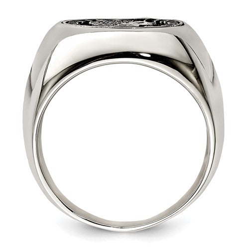 Sterling Silver Polished with Antiqued Replica 50 Lire Italian Coin Ring