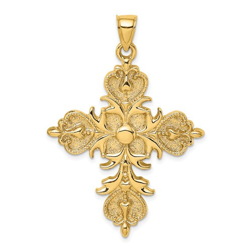 14K Large Cross with Fleur-De-Lis Tips Solid Back Charm