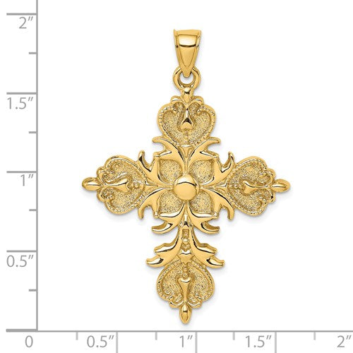 14K Large Cross with Fleur-De-Lis Tips Solid Back Charm