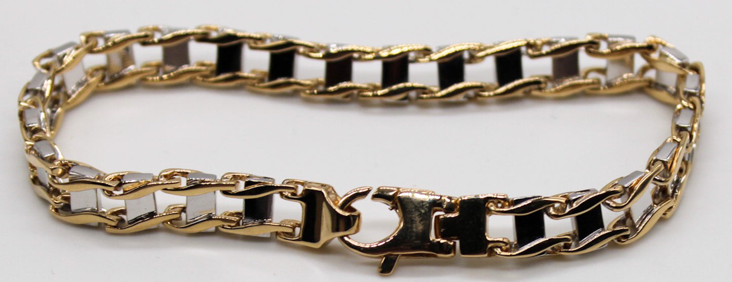 14k Two-Tone Railroad Link Man's Bracelet