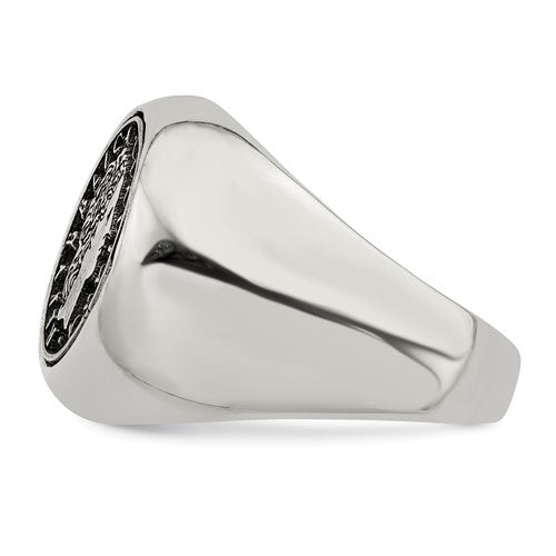 Sterling Silver Polished with Antiqued Replica 50 Lire Italian Coin Ring