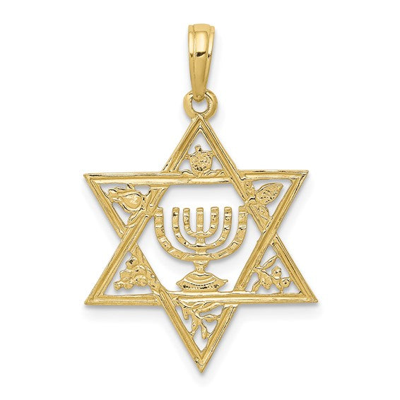 10k Star of David with Menorah Pendant