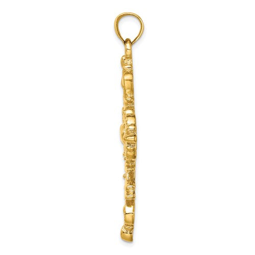 14K Large Cross with Fleur-De-Lis Tips Solid Back Charm