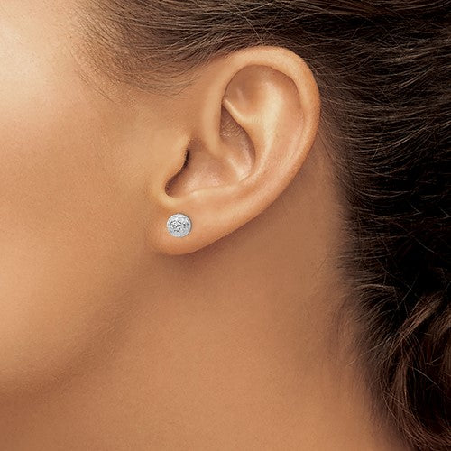 14k White Gold Diamond Cut Ball Earrings