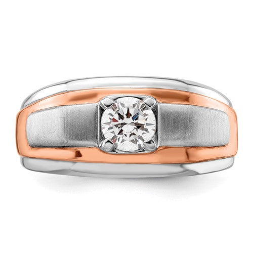 Man’s 14k white and rose ring with lab created diamond