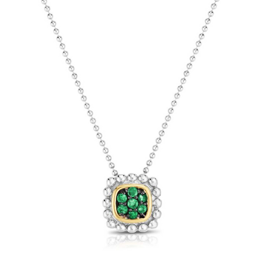 Sterling Silver & 18K Gold Quadra Popcorn Necklace with Emerald By Phillip Gavriel
