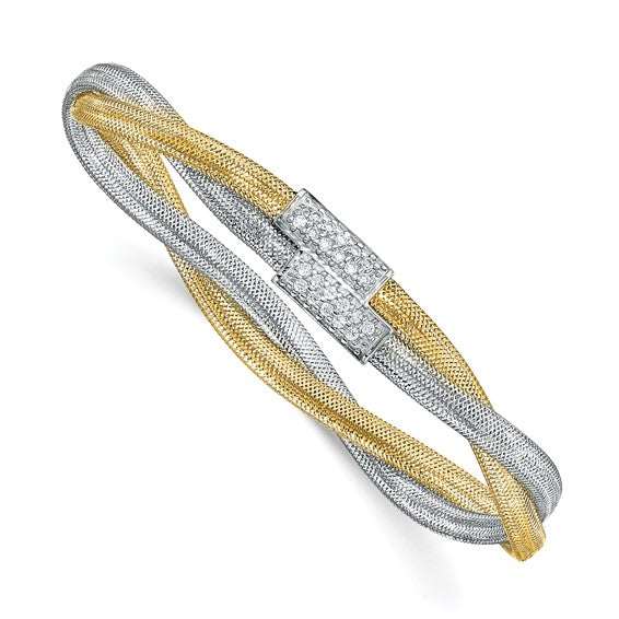 Leslie's 14K with White Rhodium CZ Polished Mesh Stretch Bracelet