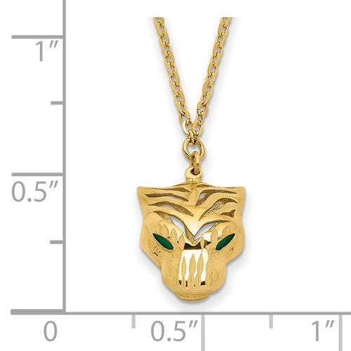 14k Polished Diamond Cut Green Enamel Tiger Necklace with free gift