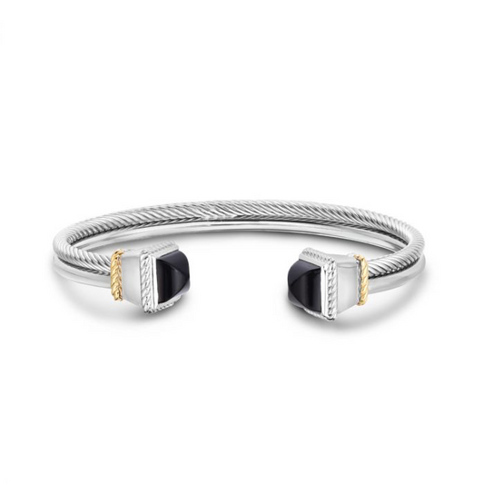 18K Gold & Silver Double Strand Italian Cable Cuff Bangle