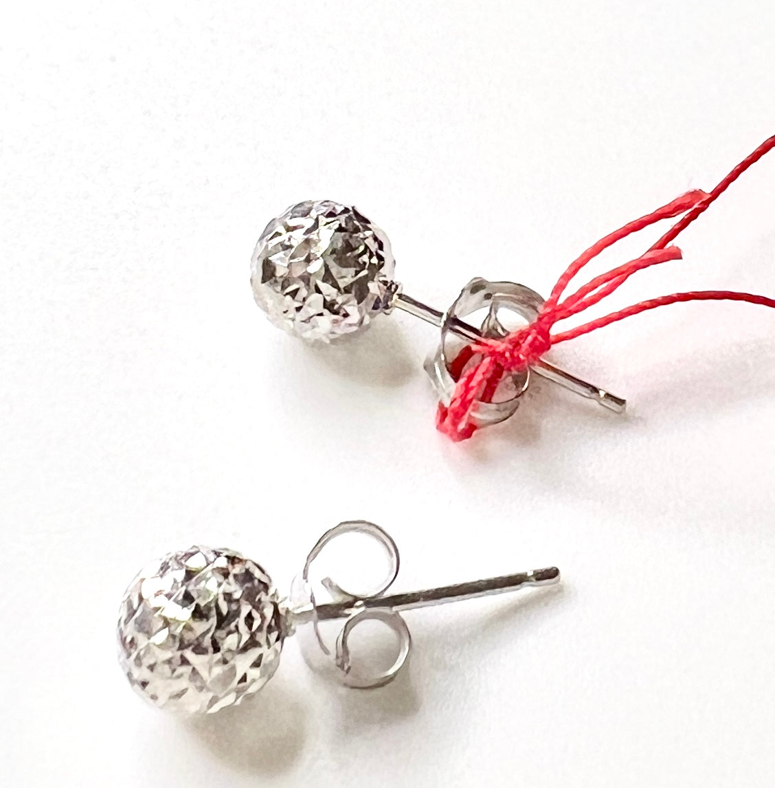 14k White Gold Diamond Cut Ball Earrings