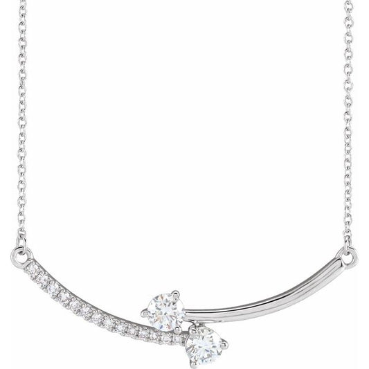 14K White 5/8 CTW Lab-Grown Diamond Two-Stone 18" Necklace