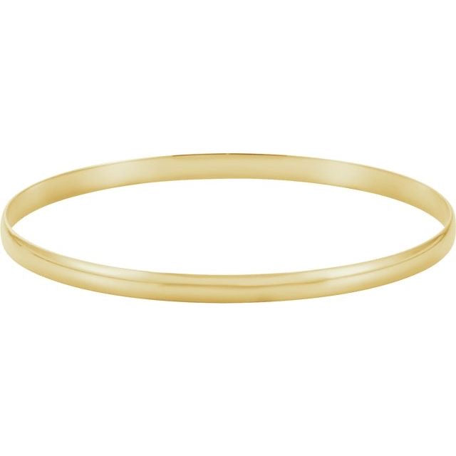 14K Yellow Gold 4 mm Half Round Bangle 7 3/4" Bracelet