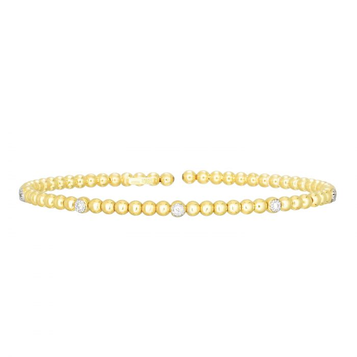 14K Gold Popcorn Bead Cuff With Diamonds