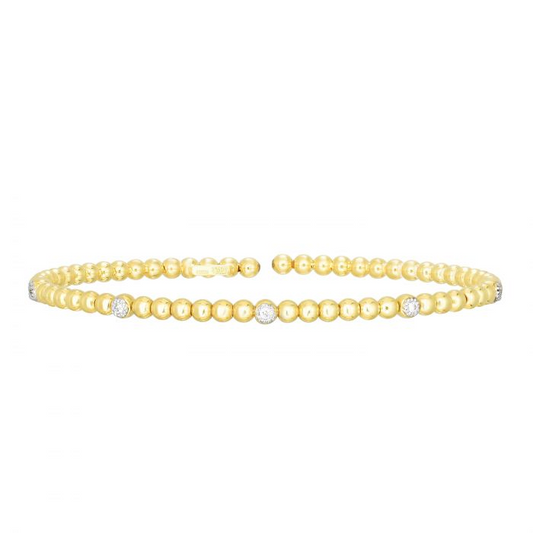 14K Gold Popcorn Bead Cuff With Diamonds