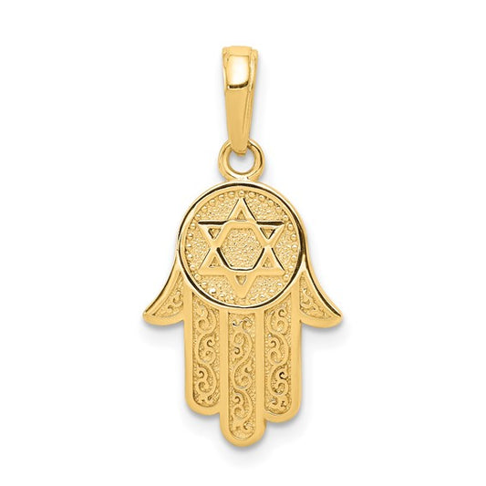 14k Jewish Hand of God with Star of David Pendant