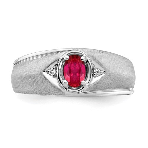 14k White Gold Oval Ruby and Diamond Mens Ring