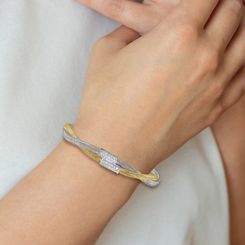 Leslie's 14K with White Rhodium CZ Polished Mesh Stretch Bracelet