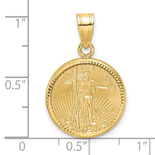 Wideband 14k Gold Diamond Cut Prong Bezel with 22k Gold Liberty Type 2 Coin
