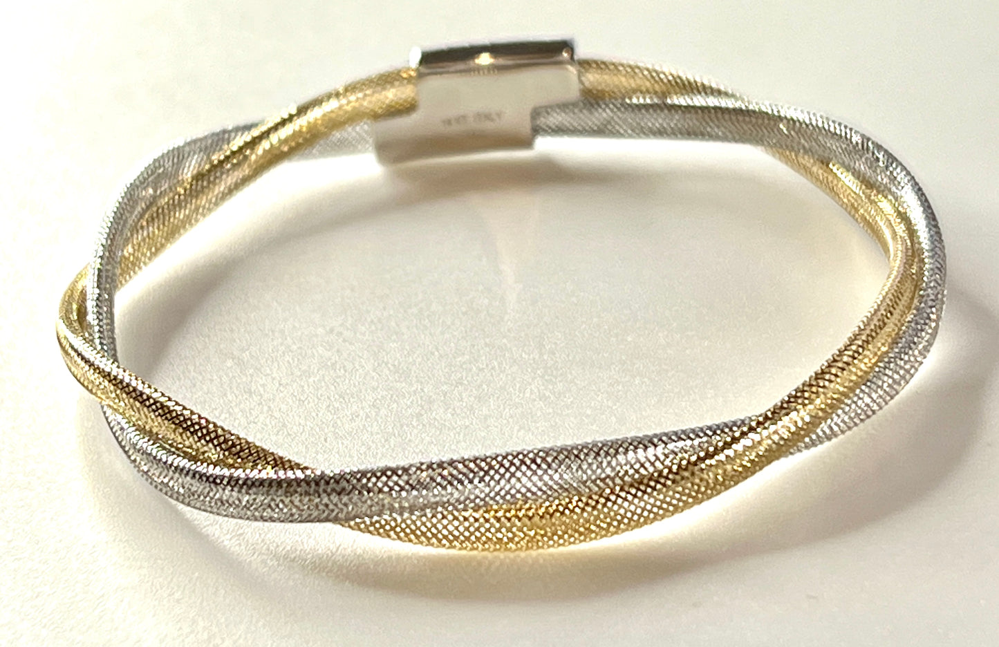 Leslie's 14K with White Rhodium CZ Polished Mesh Stretch Bracelet