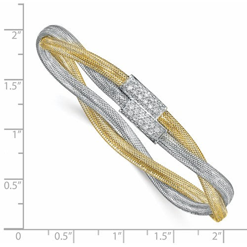 Leslie's 14K with White Rhodium CZ Polished Mesh Stretch Bracelet
