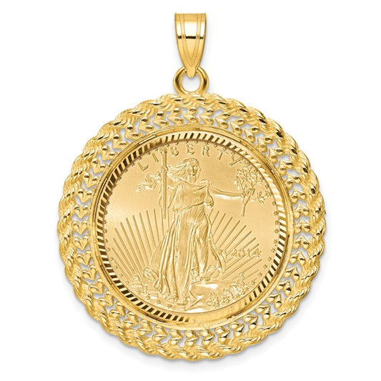 22k 1/4oz American Eagle Coin mounted in 14k Double Row Coin Holder Pendant