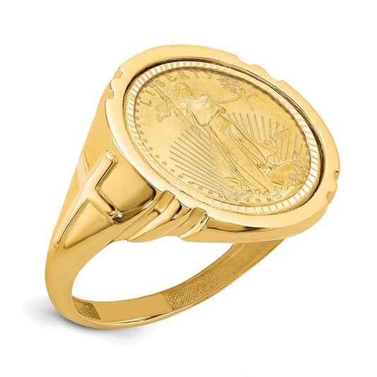 14k Diamond Cut Coin Ring with 1/10 oz 22k Liberty coin