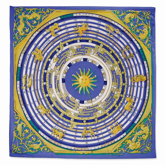 Jackie Kennedy Blue Zodiac Handmade Silk 35in Fashion Scarf by Camrose and Kross