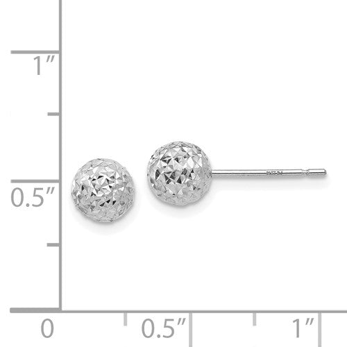 14k White Gold Diamond Cut Ball Earrings