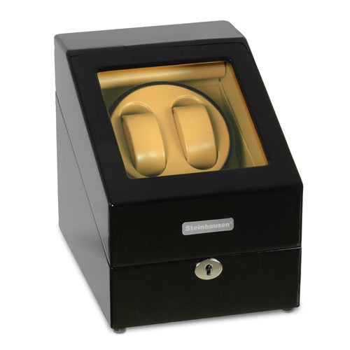 Steinhausen Heritage Onyx Finish Dual Watch Winder with Storage- Model # SW2002