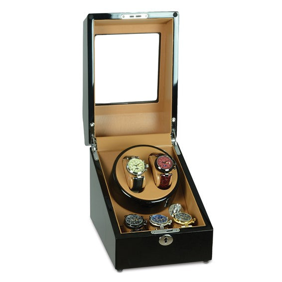 Steinhausen Heritage Onyx Finish Dual Watch Winder with Storage- Model # SW2002