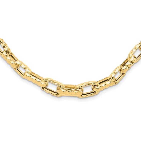 Leslie's 14K Polished Hammered Graduated Open Link Necklace