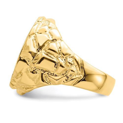 14k Nugget Style Coin Ring holds 13mm coin