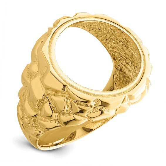 14k Nugget Style Coin Ring holds 13mm coin