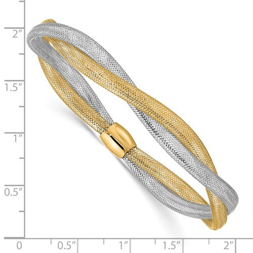 14k Two-Tone Twisted Stretch Mesh Bracelet