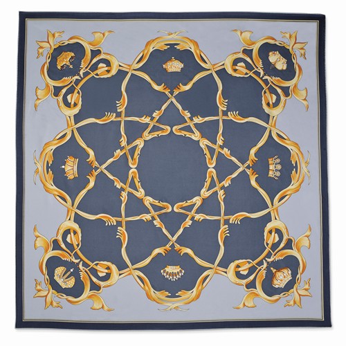 Jackie Kennedy Blue Crown Handmade Silk 35in Fashion Scarf