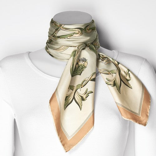 Jackie Kennedy Taupe Crown Handmade Silk 35in Fashion Scarf by Camrose and Kross