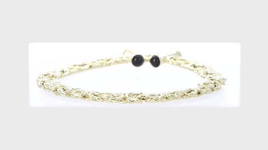 Leslie's 14K Polished Fancy Byzantine Link with Black Onyx Bracelet